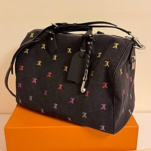 Speedy 40 Bandoulière bag in denim with multicolored embroidered initials